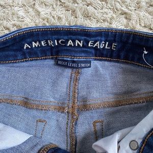 dark wash next level stretch mid rise american eagle outfitters jean shorts